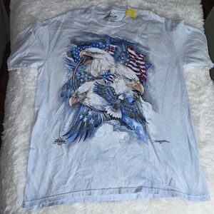 The Mountain Bald Eagle USA Flag Graphic T Shirt Blue Tie Dye Mens XL 2016